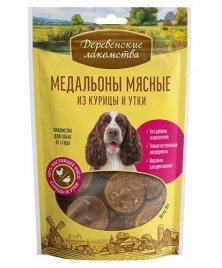Деревенские лакомства для собак Медальоны мясные из курицы и утки, 90 г