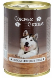Консервы Собачье счастье для собак Мясное ассорти в желе 410 г
