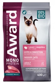 Корм Award Monoprotein для взрослых кошек из индейки с яблоком и артишоком 400 г