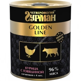 Корм Четвероногий Гурман Голден для щенков Курица с говядиной в желе ж/б 340 г