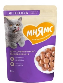 Корм Мнямс для кошек для комфортного пищеварения с ягненком в соусе 85 г