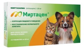 Таблетки Apicenna Миртацен для собак и кошек 1,88 мг, 10 таб