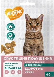 Лакомство для кошек Мнямс "Здоровые зубы" хрустящие подушечки 60 г
