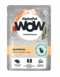 Корм AlphaPet Wow Superpremium для кошек, пауч с цыпленком в соусе 85 г