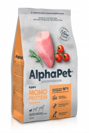 Корм AlphaPet Superpremium Monoprotein для щенков и кормящик собак мелких пород из индейки 1,5 кг