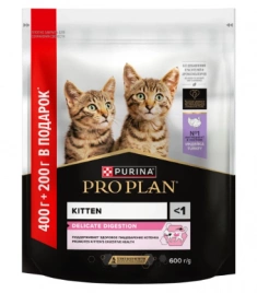 Корм Purina Pro Plan Delicate для котят с чувствительным пищеварением, c индейкой 400 г + 200 г