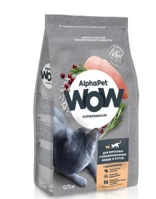 Корм AlphaPet WOW Superpremium для стерилизованных кошек c цыпленком 750 г фото 2