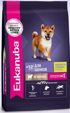Корм Eukanuba для щенков маленьких и средних пород с ягненком 800 г фото 1