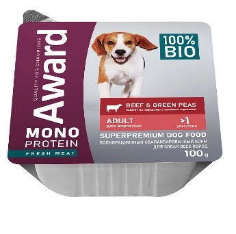 Корм Award Monoprotein для собак паштет из говядины с зеленым горошком 100 г  фото 1