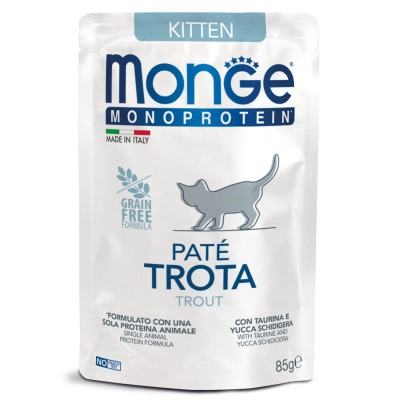 Корм Monge Kitten Monoprotein Pate Trota для котят паштет с форелью 85 г фото 1