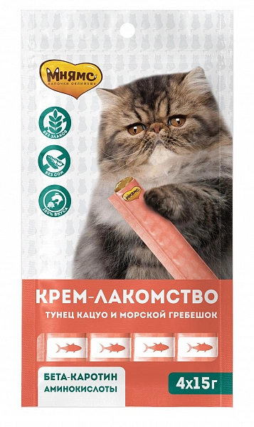 Лакомство для кошек Мнямс с тунцом Кацуо и морским гребешком 4*15 г  фото 2