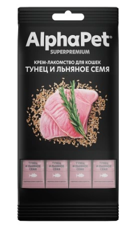 Крем-лакомство Alphapet для кошек тунец и льняное семя 4*12 г фото 1