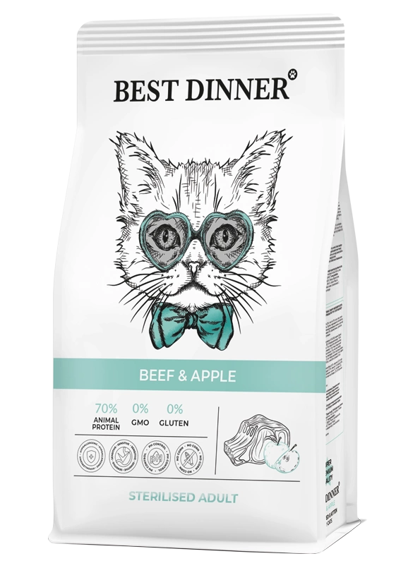 Корм Best Dinner Adult Sterilised для стерилизованных кошек, говядина и яблоко 400 г фото 1