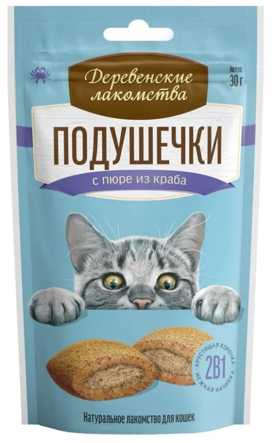 Лакомство Деревенские лакомства для кошек Подушечки с пюре из краба, 30 г фото 1