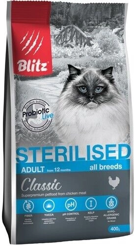 Корм Blitz Classic Sterilised для стерилизованных кошек с курицей 400 г фото 1