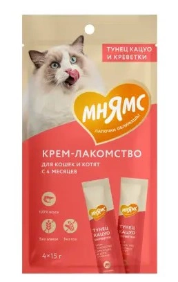 Лакомство Мнямс для кошек и котят с тунцом "Кацуо" и креветками 4*15 г фото 2