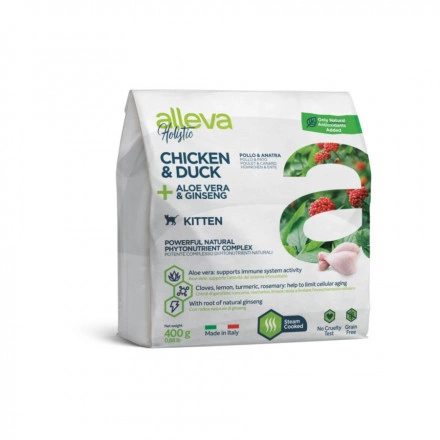 Корм Alleva Holistic Kitten Chicken, Duck для котят с курицей, уткой, алое вера и женьшенем 400 г фото 2