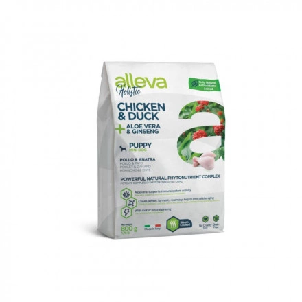 Корм Alleva Holistic Puppy Chicken, Duck для щенков мелких пород с курицей, уткой, алое вера и женьшенем 800 г фото 2