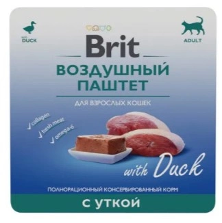 Корм Brit Premium Воздушный паштет для взрослых кошек с уткой, 100 г фото 1