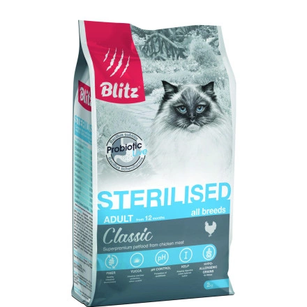 Корм Blitz Classic Sterilised для стерилизованных кошек с курицей 2 кг фото 2