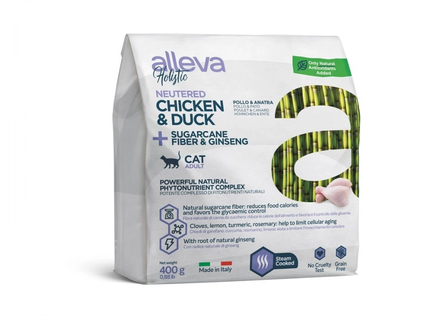 Корм Alleva Holistic Neutered для стерилизованных кошек с курицей и уткой и женьшенем 400 г фото 1