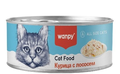 Wanpy Cat Консервы для кошек с курицей и лососем 95 г фото 1