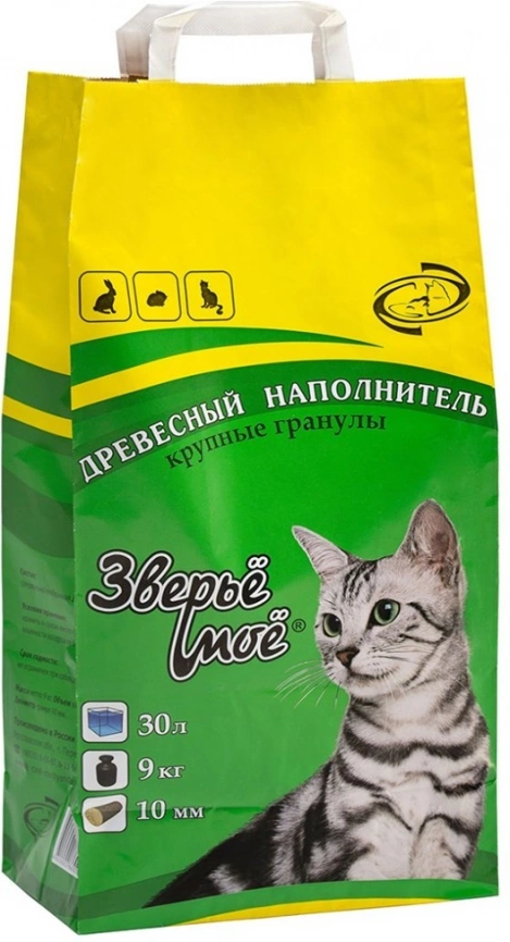 Наполнитель Зверье Мое для кошек древесный крупные гранулы 9 кг  30 л фото 1