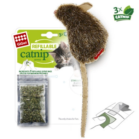 Игрушка для кошек GiGwi "Мышка" с кошачьей мятой с 3-мя сменными пакетами фото 1