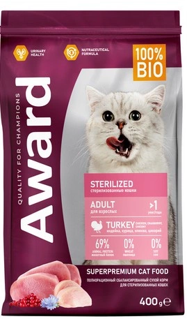Корм Award Sterilised для кошек с индейкой и курицей с добавлением клюквы и цикория 400г фото 2