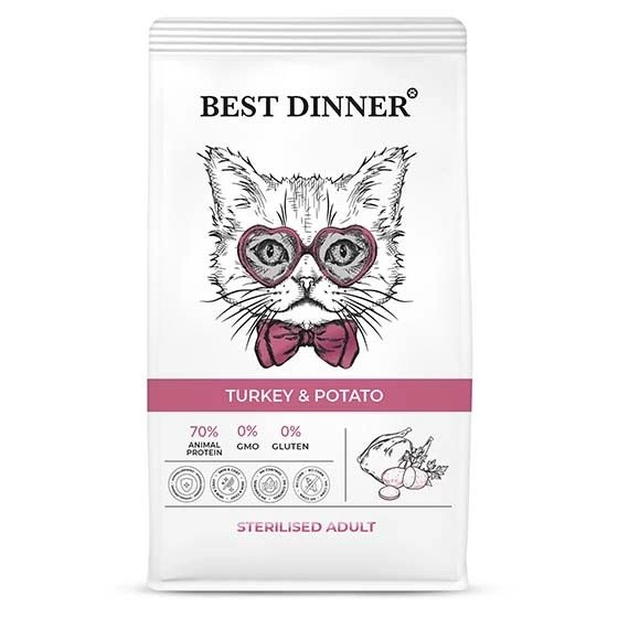Корм Best Dinner Adult Sterilised для стерилизованных кошек с индейкой и картофелем 400 г фото 1