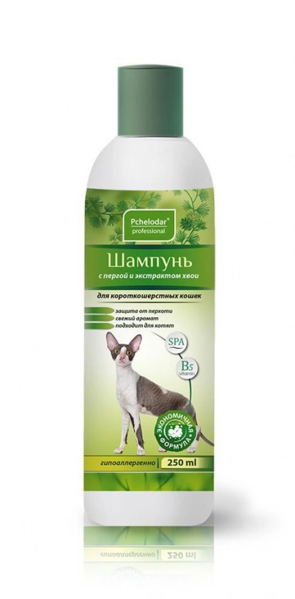 Шампунь Pchelodar для кроткошерстных кошек гипоаллергенный с пергой и хвоей 250 мл фото 1