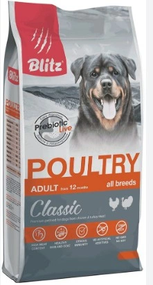 Корм Blitz Poultry для собак всех пород с домашней птицей 15 кг фото 1
