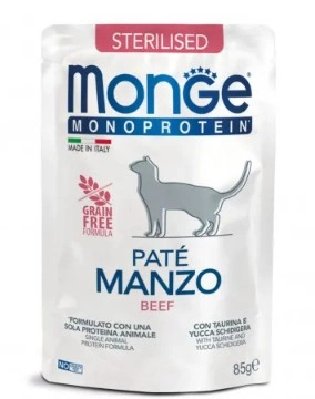 Корм Monge Cat Monoprotein Sterilised для стерилизованных кошек паштет из говядины 85 г фото 2