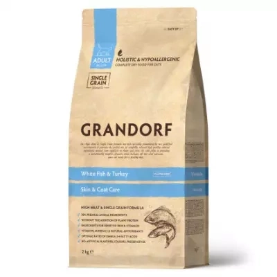 Корм Grandorf Holistic & Hypoallergenic для кошек c белой рыбы и индейкой 2 кг фото 1