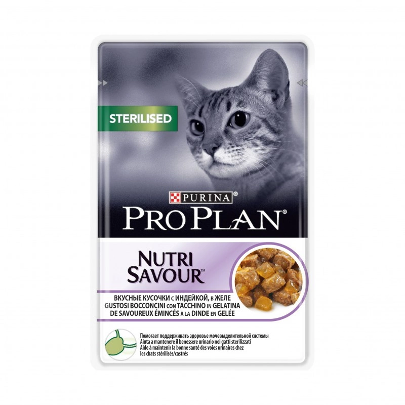 Корм Purina Pro Plan Sterilised для стерилизованных кошек с индейкой в желе 85 г фото 1