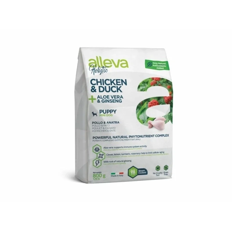 Корм Alleva Holistic Puppy Chicken, Duck для щенков мелких пород с курицей, уткой, алое вера и женьшенем 800 г фото 1
