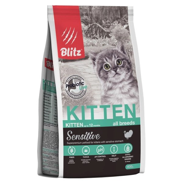 Корм Blitz Kitten с индейкой для котят 400 г фото 2