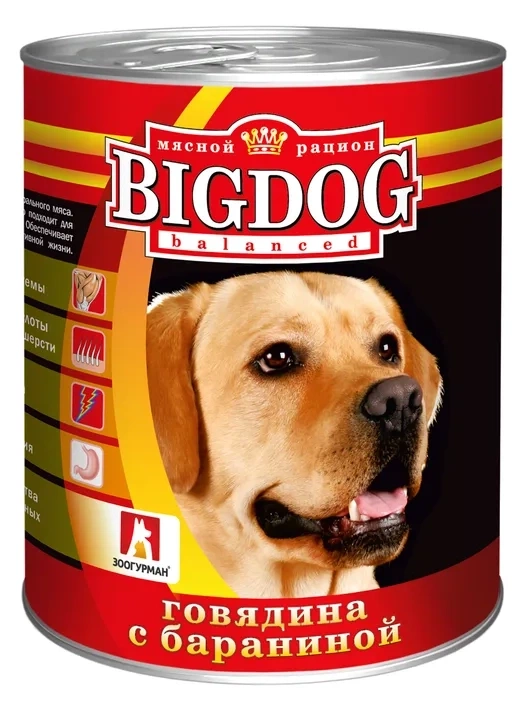 Корм Зоогурман Big Dog для собак с говядиной и бараниной 850 г фото 1