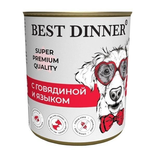 Корм Best Dinner для взрослых собак и щенков с 6 мес. с говядиной и языком 340 г фото 1