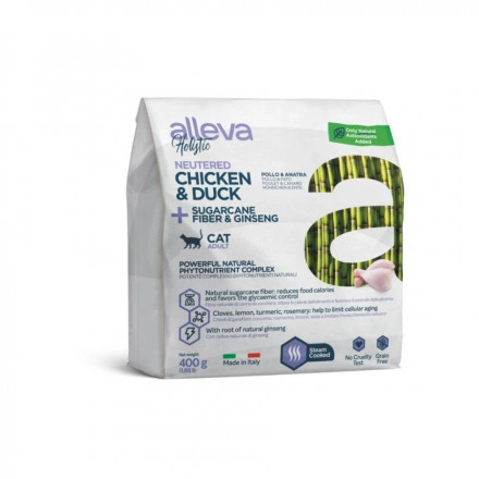 Корм Alleva Holistic Neutered для стерилизованных кошек с курицей и уткой и женьшенем 400 г фото 2