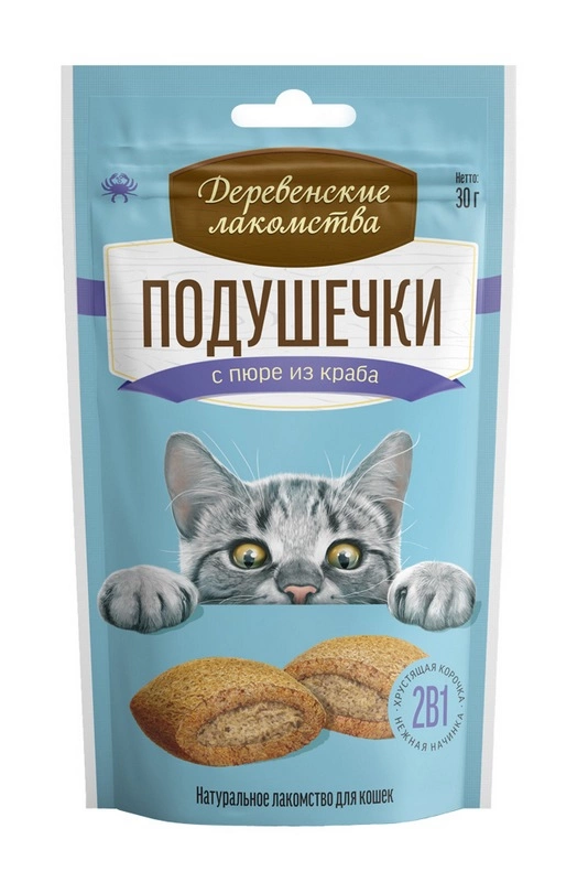 Лакомство Деревенские лакомства для кошек Подушечки с пюре из краба, 30 г фото 2