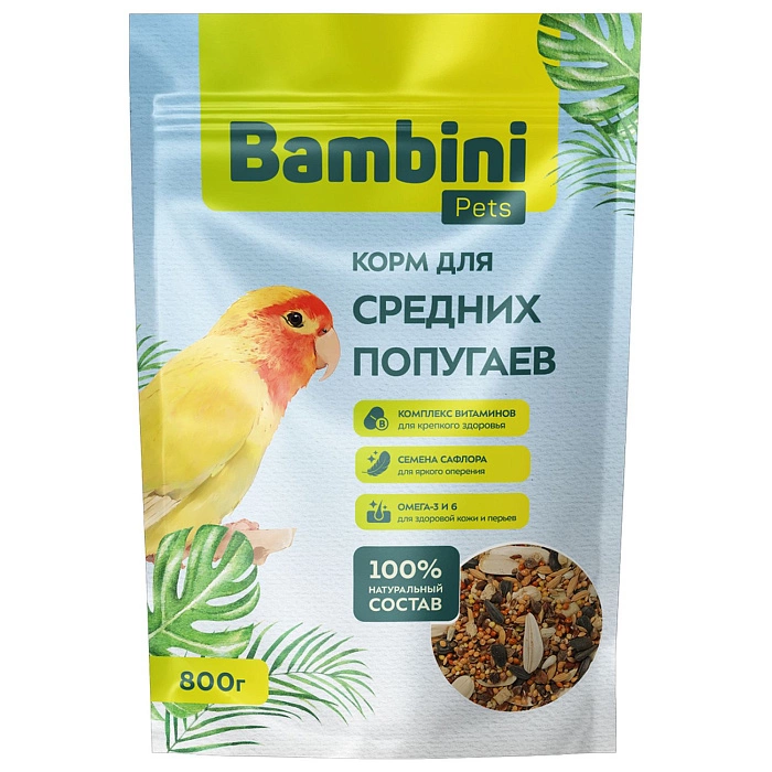 Корм Bambini Pets для средних попугаев, 800 г фото 1