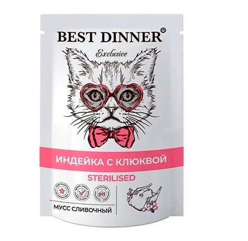 Корм Best Dinner Sterilised для стерилизованных кошек мусс сливочный с индейкой и клюквой 85 г фото 1