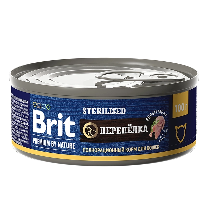 Корм Brit Premium by Nature Sterilised для кошек с перепелкой, 100 г фото 1