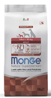 Корм Monge Dog Monoprotein Mini Adult для взрослых собак мини пород c ягненком и рисом 2,5 кг фото 1