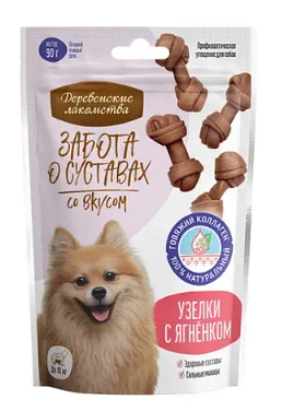 Деревенские лакомства Забота о суставах для собак до 10 кг узелки с ягненком, 90 г фото 1