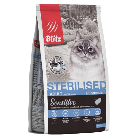 Корм Blitz Sensitive Adult для кошек с индейкой 400 г фото 2