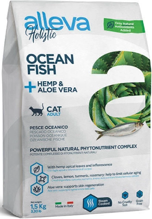 Корм Alleva Holistic Cat Adult Ocean Fish для кошек с океанической рыбой, коноплей, алое вера 1,5 кг фото 1