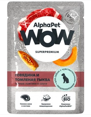 Корм AlphaPet Superpremium пауч для собак говядиной и тыквой в соусе 85 г фото 1