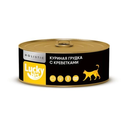 Консервы Lucky bits для кошек, куриная грудка с креветками 100 г фото 1
